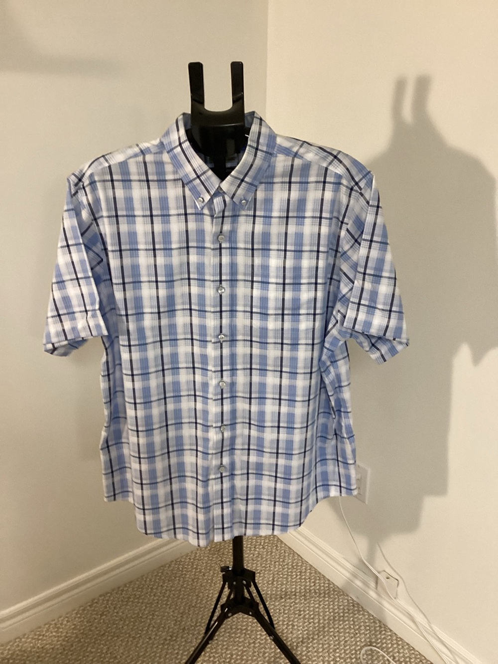 2/$25 Denver Hayes Never Iron Classic Fit Blue/White Plaid Short Sleeve Shirt